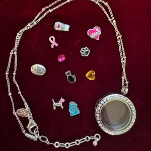 Origami Owl Silver Tone Locket Necklace with Extra Charms